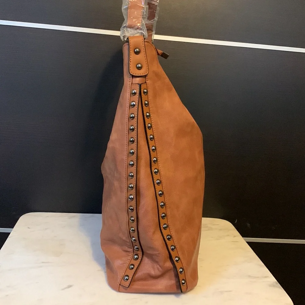 Mellow World Marion Cognac Studded Hobo Bag